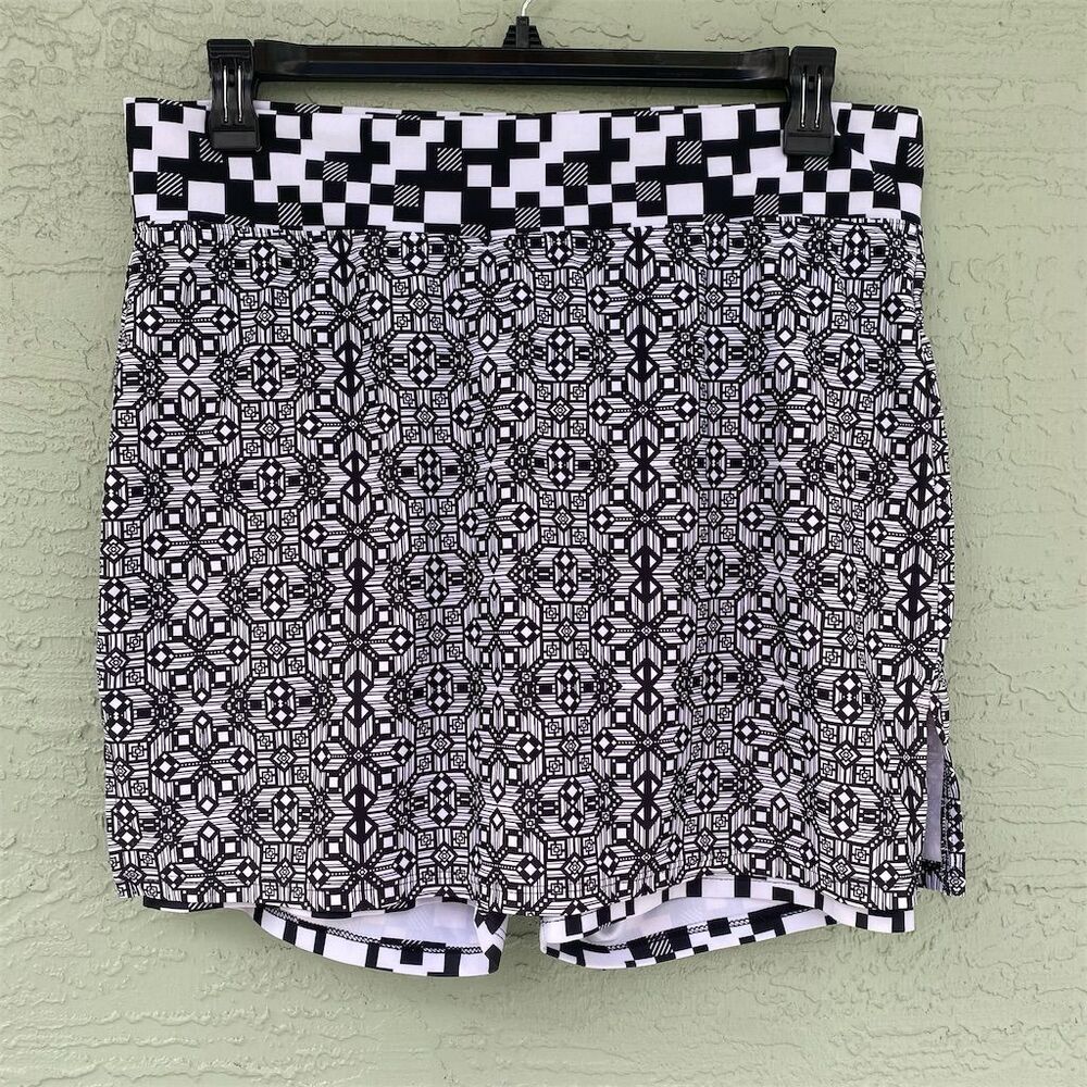 Skort Obsession Women's 2XL Black Geometric Paperbag Skort Casual
